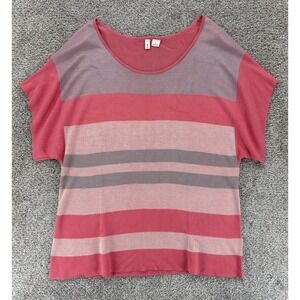Moth Anthropologie Top Womens XS‎ Pink Coral Stripe Boxy Relax Knit Short Sleeve